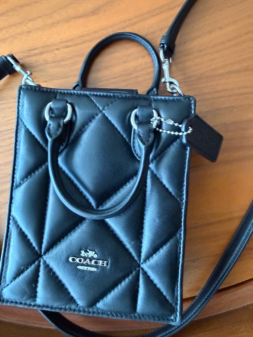 COACH Black Quilted Leather Mini Crossbody Tote - Picture 3 of 6